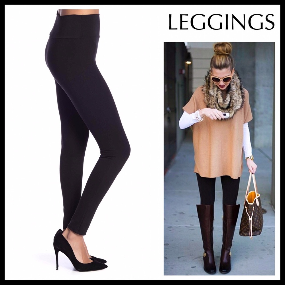BLACK LEGGINGS BASIC SKINNY KNIT PANTS - Picture 1 of 8